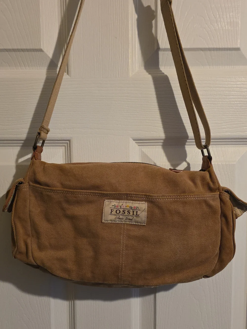 Fossil Tan Canvas Messenger Crossbody Bag